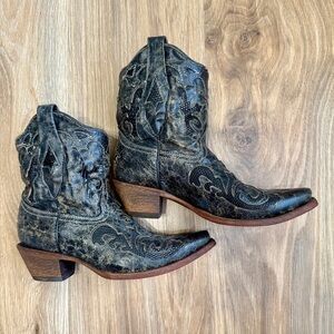 Corral Black Vintage Lizard Inlay Short Top Women's Cowboy Boots Size 7 LNC
